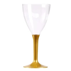 10 Verres à Vin Plastique Pied Or