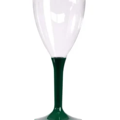10 Verres à Vin Plastique Pied Vert Sapin